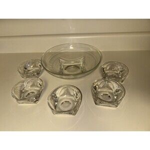 Vtg Hazel Atlas COLONY CLEAR SQUARE Serving  Bowl & 5 Individual Bowls